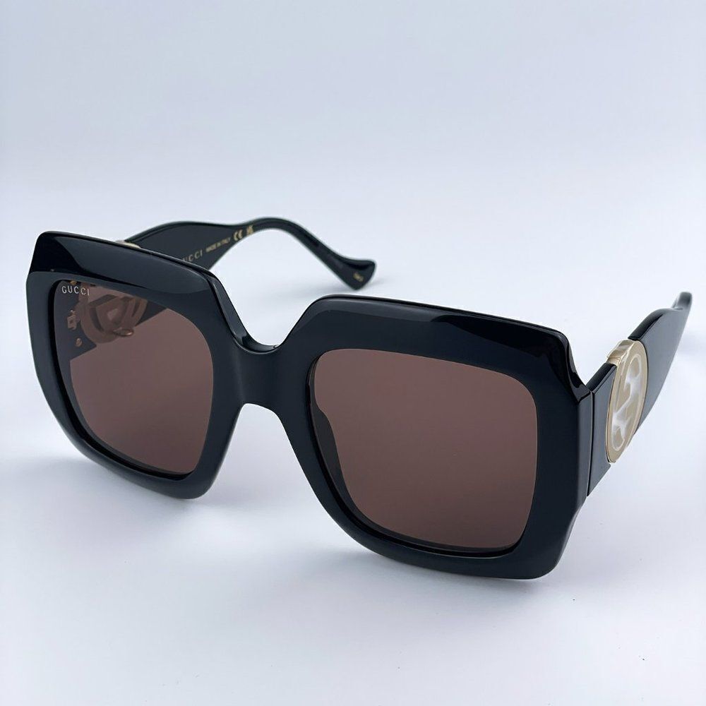 NEW Gucci GG1022S 005 Black Brown Square Chain Women Sunglasses